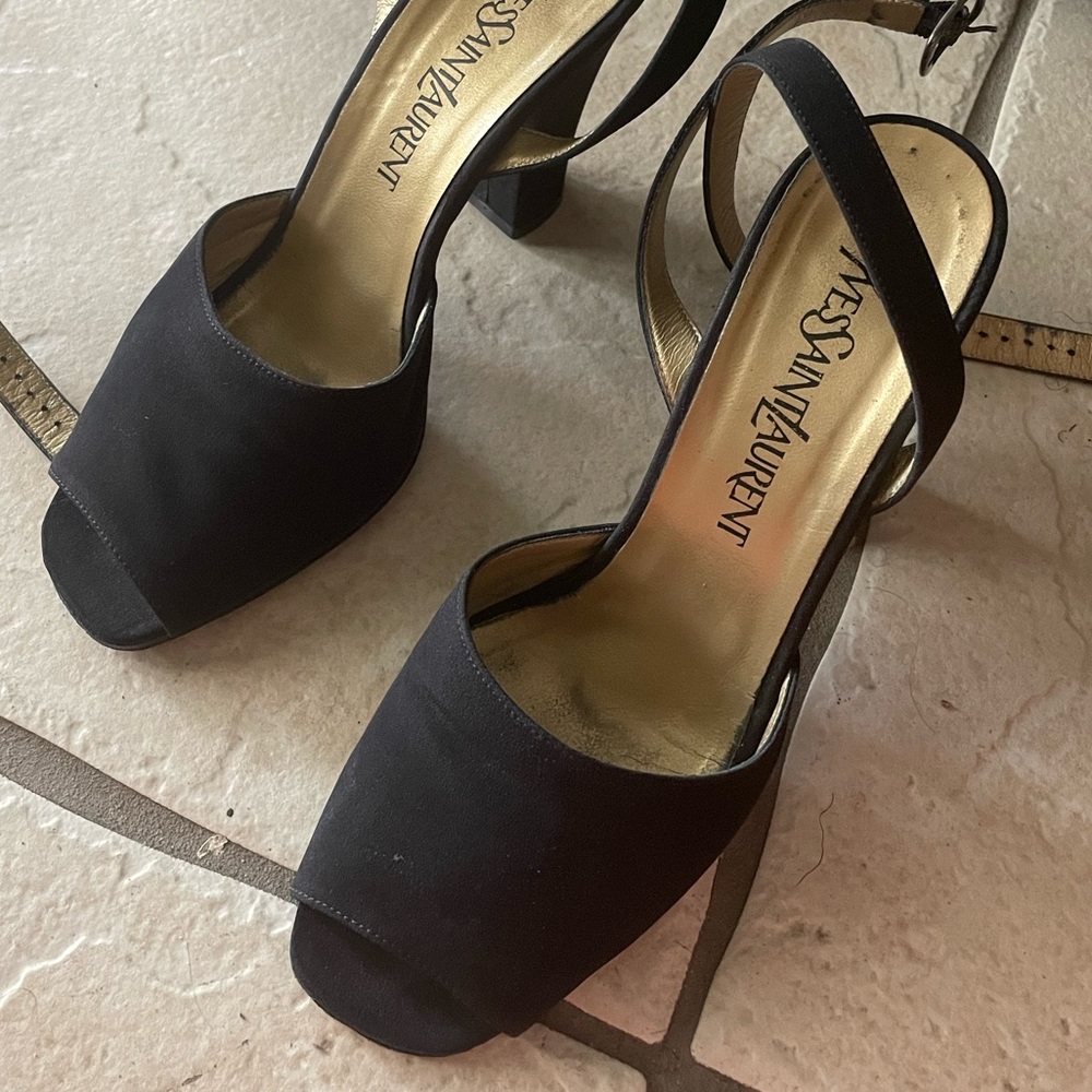 Yves Saint Laurent peep toe black heels